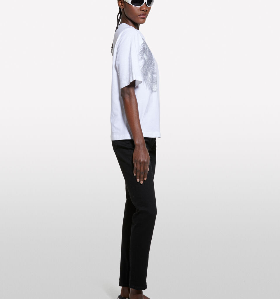 White t-shirt with feather print - women's short sleeve t-shirts - White | Sisley image number 2
